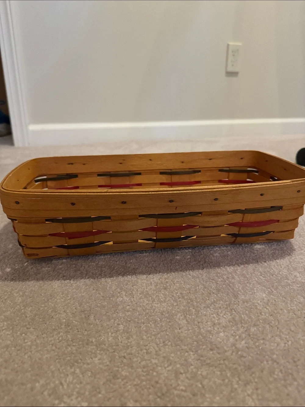 Longaberger Handwoven Natural Wood Accent Basket in Brown and Red